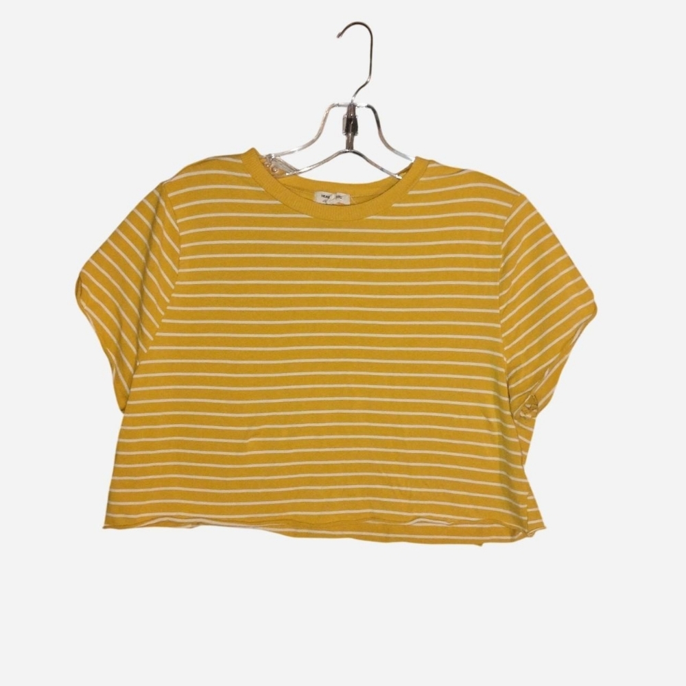 Heart & Hips Mustard Yellow & White Striped Boxy Crop Tee - Size Large
